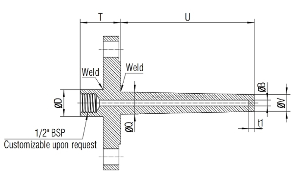 Flanged Thermowell Drawings-Dimensions-WINNERS